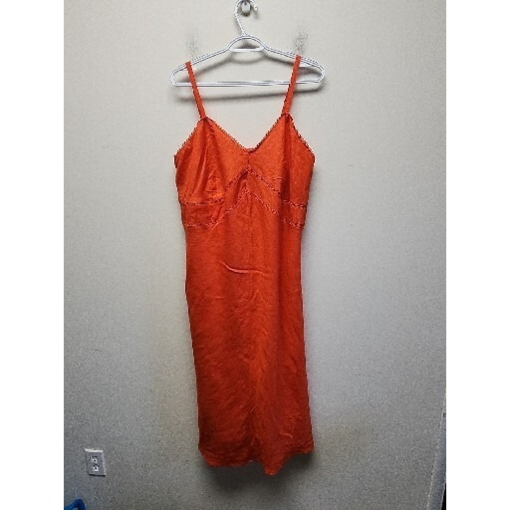 Ashley stewart Maxi Oarnge Tank Top Dress  zipper closure Lined Linen Minimalist